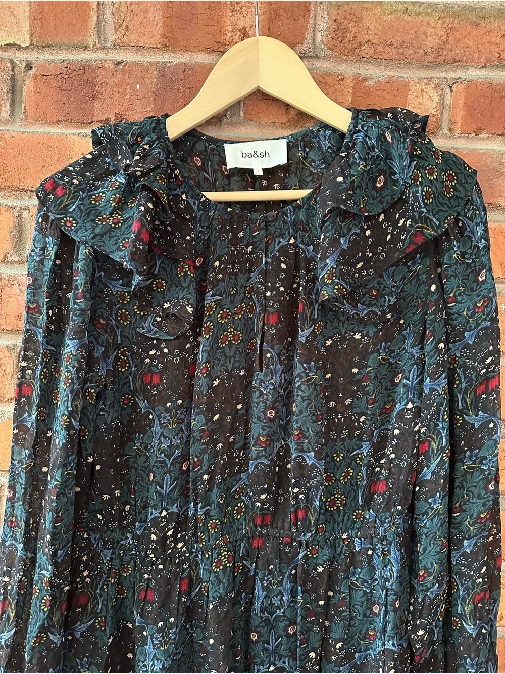 ba&sh Presley Floral Ruffle Mini Dress Long Sleeve Boho Romantic - Picture 9 of 11